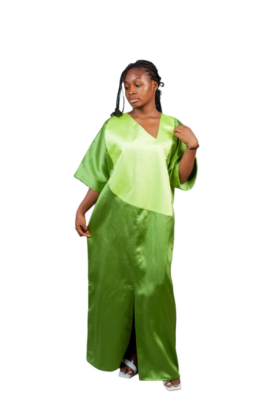 Female Bubu With Green Neck Design – Lemon Green Mikado.