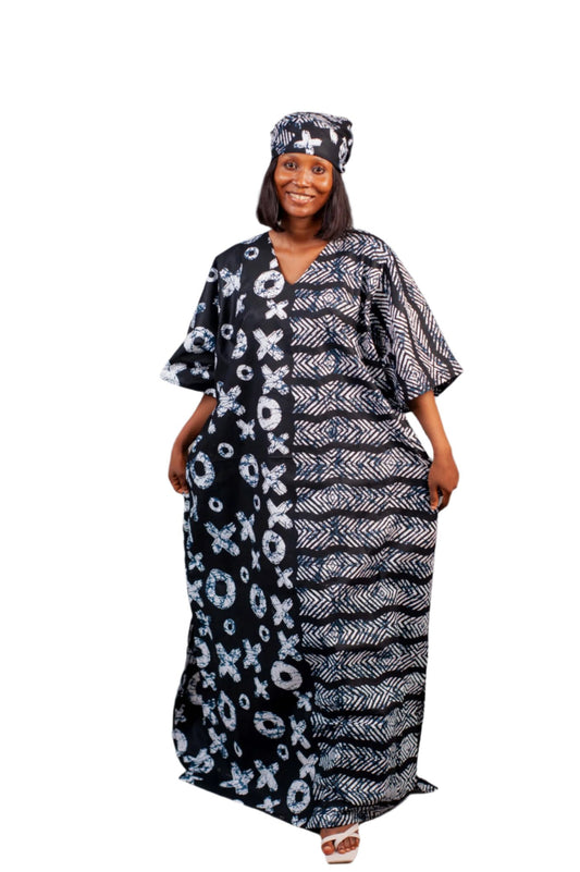 Female Bubu With Monochrome Design – Monochrome Adire