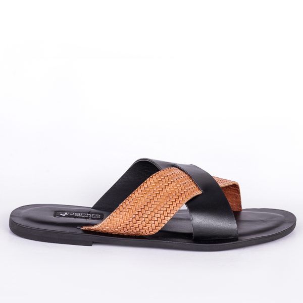 Male Leather Palm Slippers with Fabric Weaving Design in Nigeria