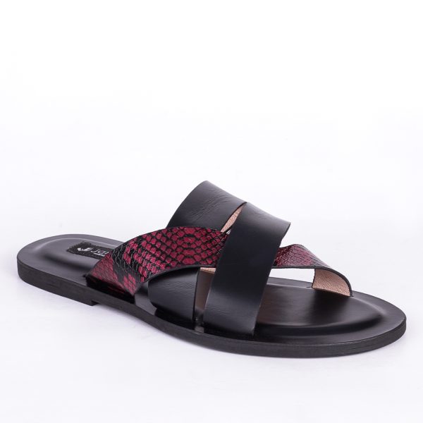 Male Leather Palm Slippers with Python Leather Cross Straps in Nigeria