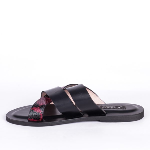 Male Leather Palm Slippers with Python Leather Cross Straps in Nigeria