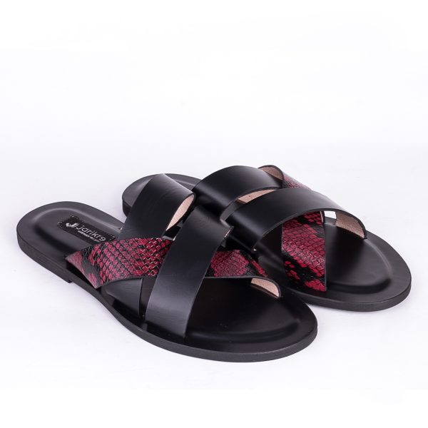 Male Leather Palm Slippers with Python Leather Cross Straps in Nigeria