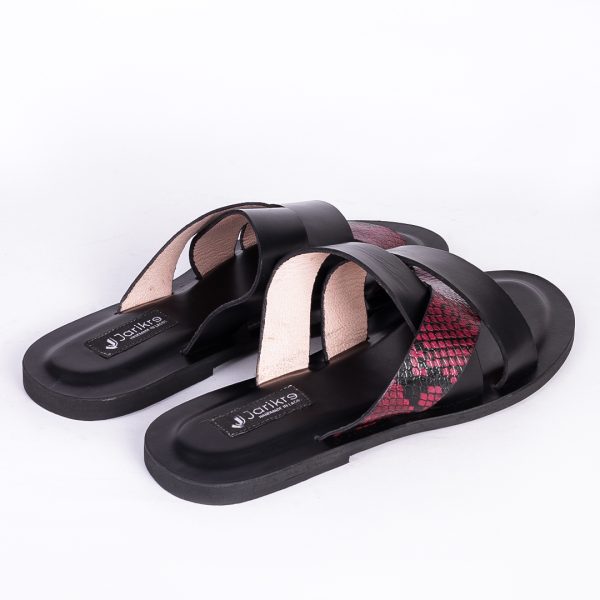 Male Leather Palm Slippers with Python Leather Cross Straps in Nigeria