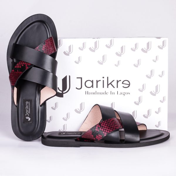 Male Leather Palm Slippers with Python Leather Cross Straps in Nigeria