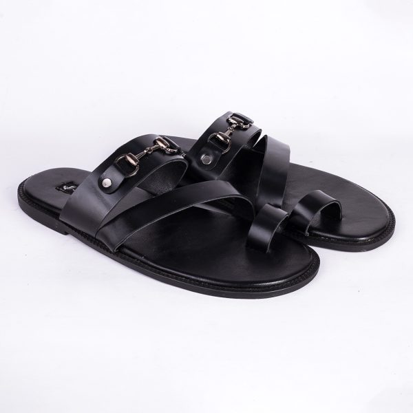 Male Leather Palm Slippers with Silver Stainless Design in Nigeria