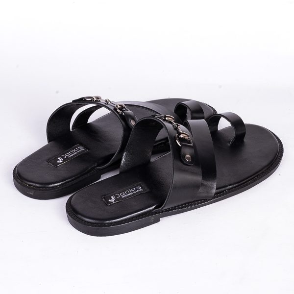 Male Leather Palm Slippers with Silver Stainless Design in Nigeria