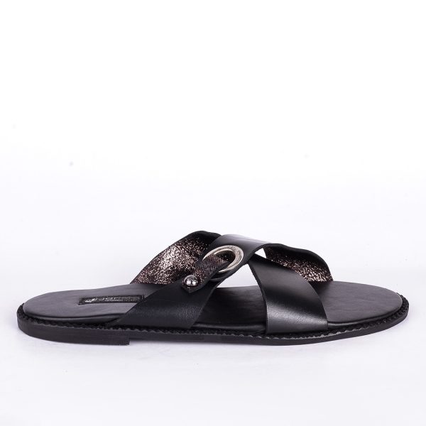 Male Black Leather Slippers with Fancy Silver Buckle in Nigeria