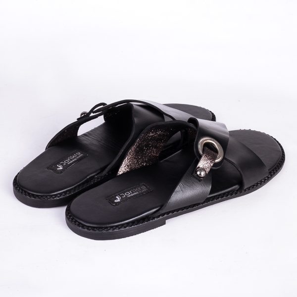 Male Black Leather Slippers with Fancy Silver Buckle in Nigeria