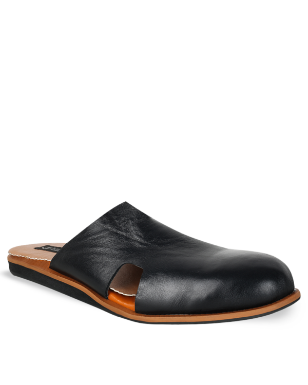 Male Leather Slippers - Black