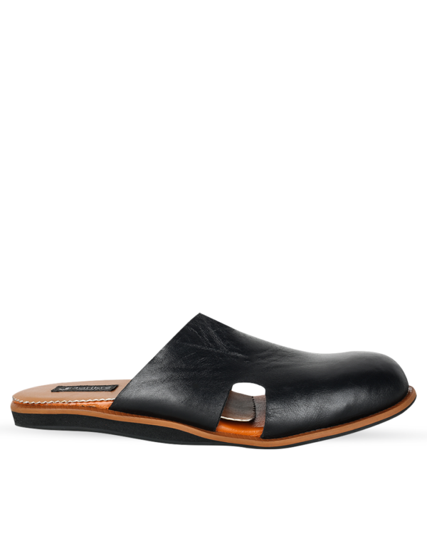 Male Leather Slippers - Black