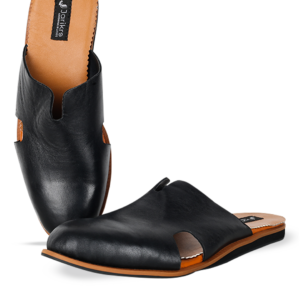 Male Leather Slippers - Black