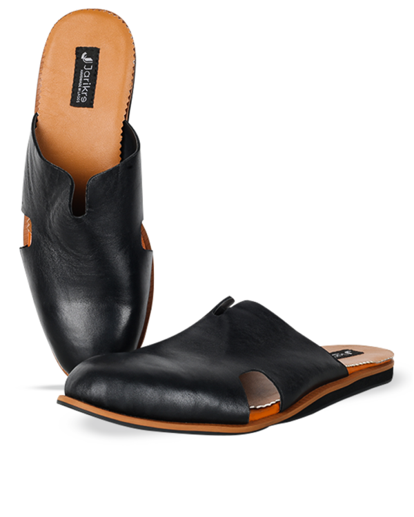 Male Leather Slippers - Black