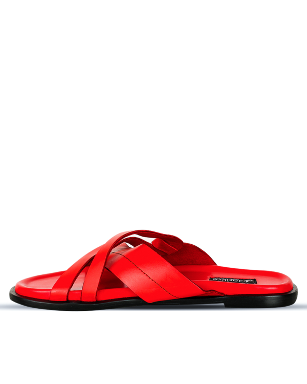 Male Crossed Leather Slippers - Red