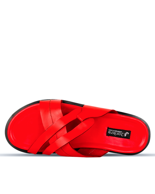 Male Crossed Leather Slippers - Red