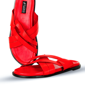 Male Crossed Leather Slippers - Red