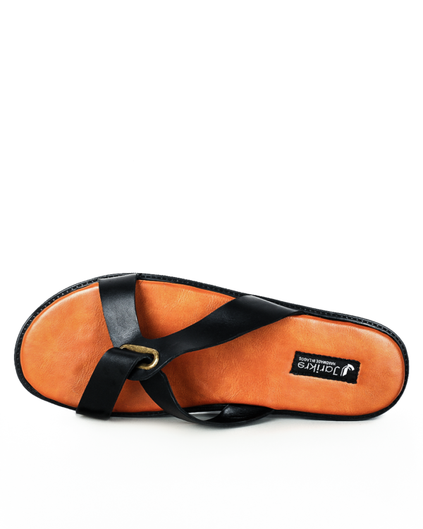 Male Crossed Top Flat Leather Palm Slippers - Black