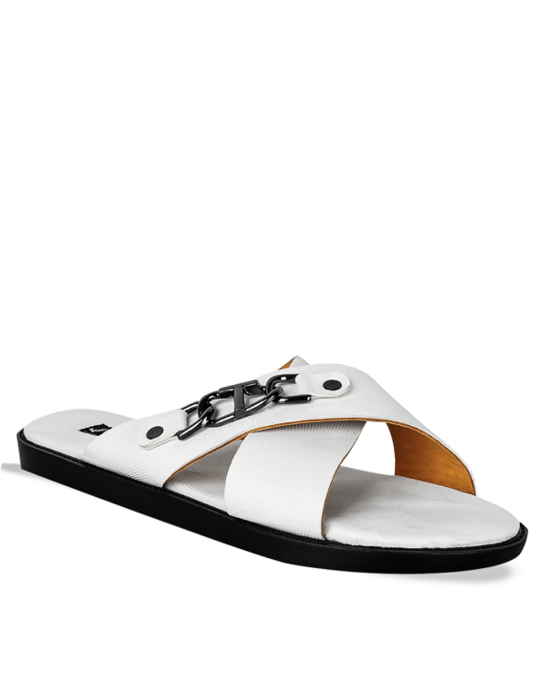 Male Comfy Leather Palm Slippers - White