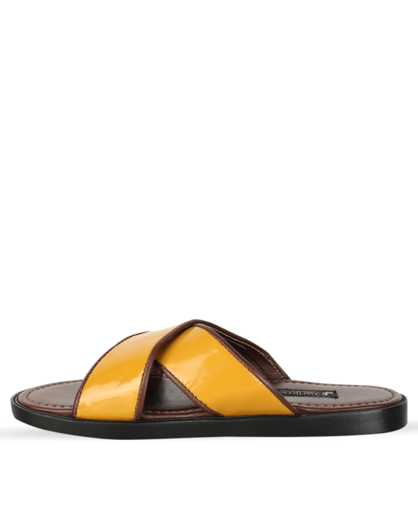 Male Crossed Top Flat Leather Palm Slippers - Yellow