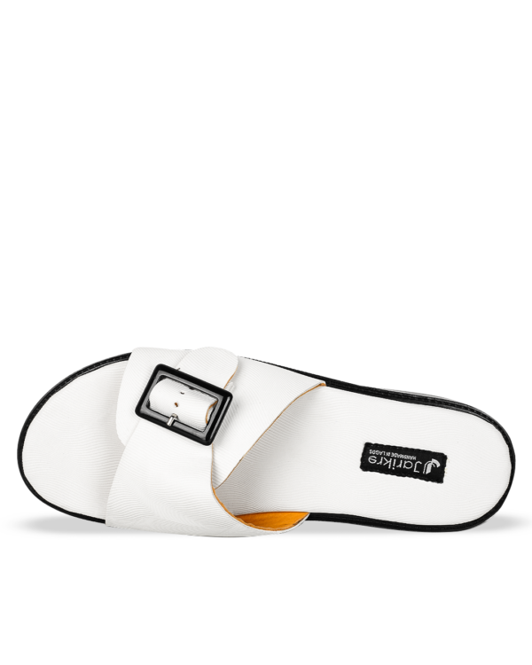 Male Leather Slippers With Single Buckle - White