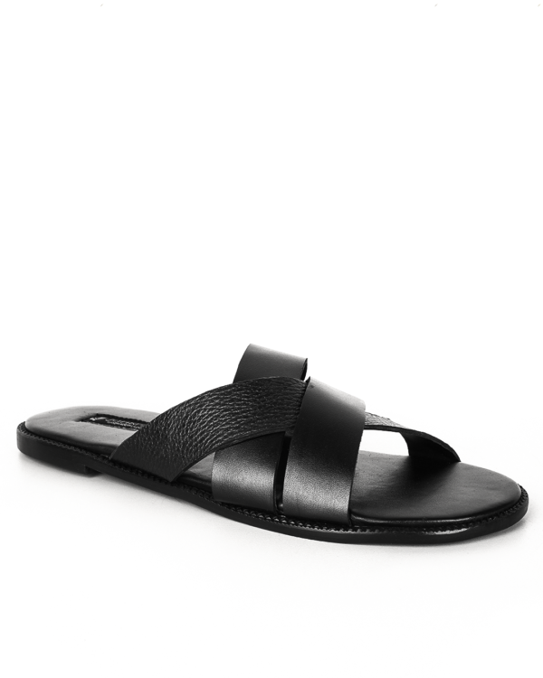 Male Basket Leather Palm Slippers - Black