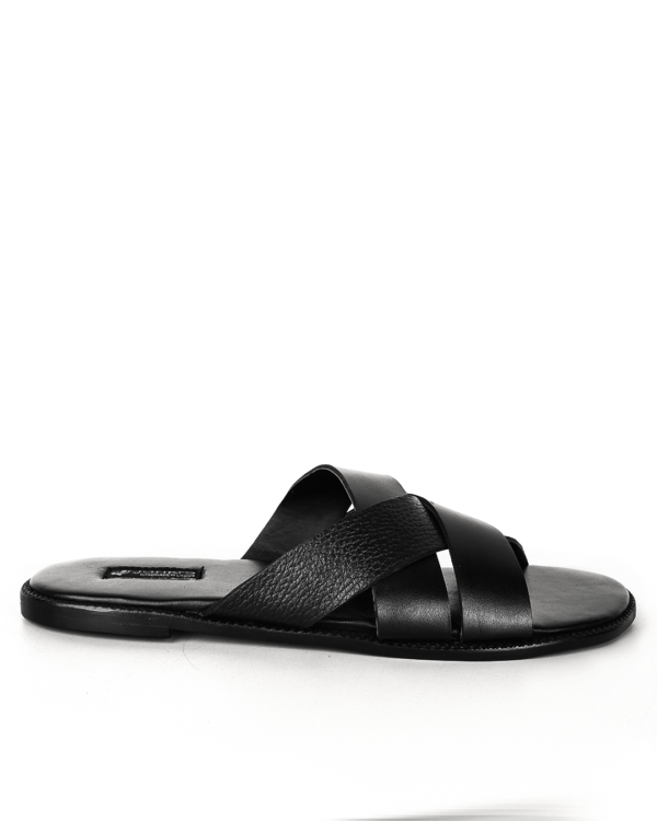 Male Basket Leather Palm Slippers - Black