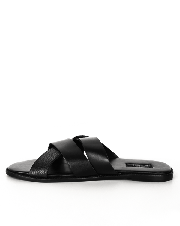 Male Basket Leather Palm Slippers - Black