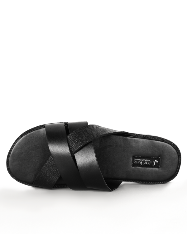 Male Basket Leather Palm Slippers - Black