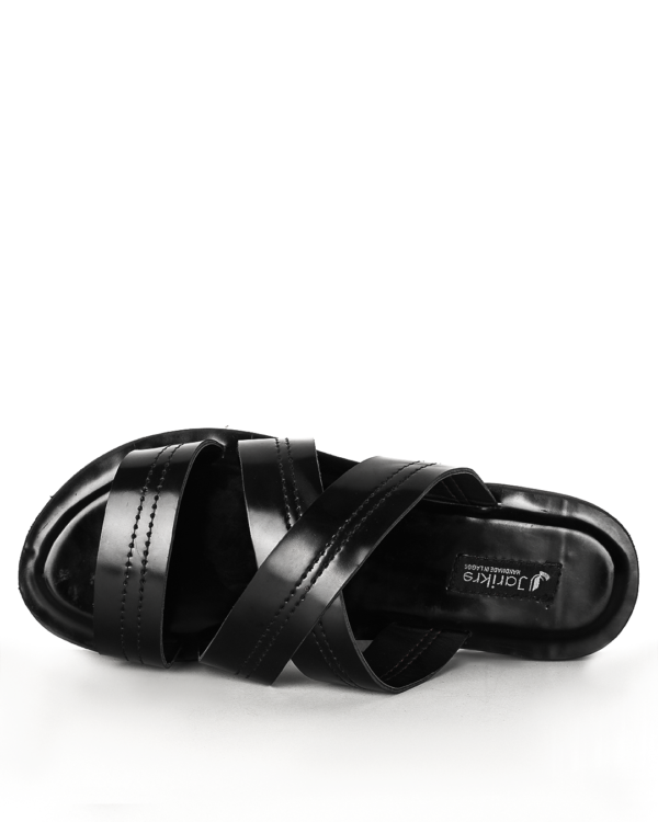 Male Crispy Leather Palm Slippers - Black