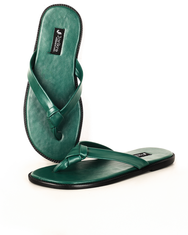 Unisex Genuine Leather Slippers - Green