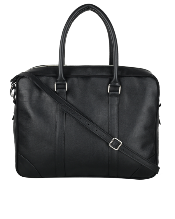 Plain Leather Office Bag - Black