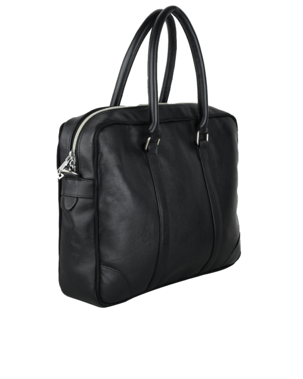 Plain Leather Office Bag - Black