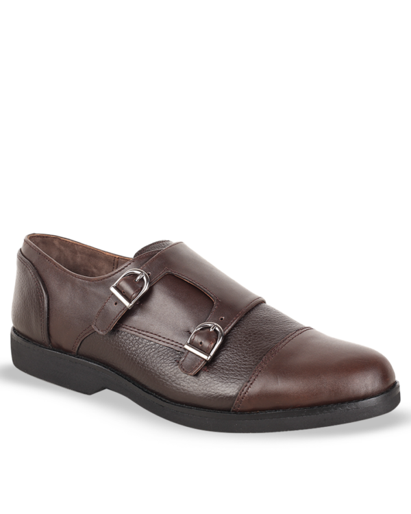 Male Split Leather Double Monk Strap Shoe - Brown