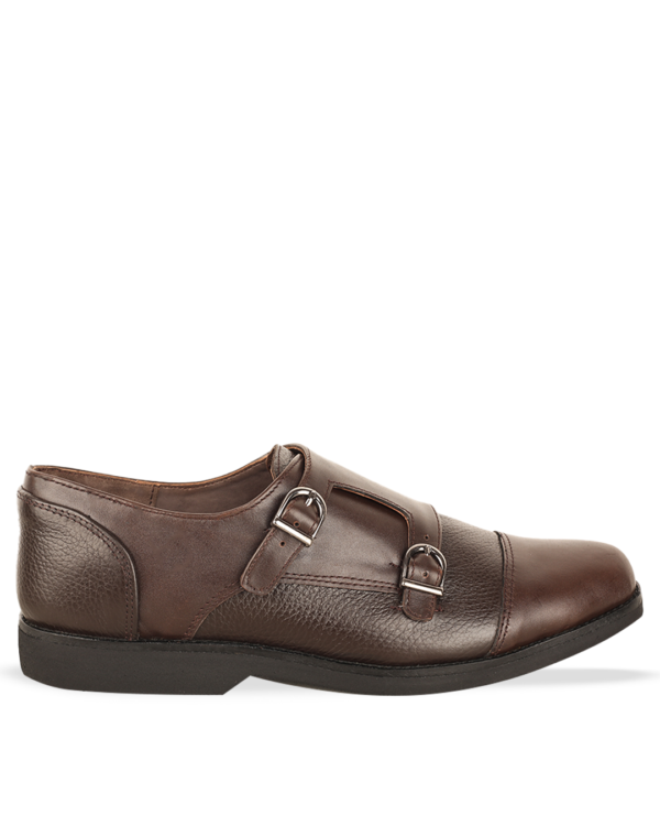 Male Split Leather Double Monk Strap Shoe - Brown