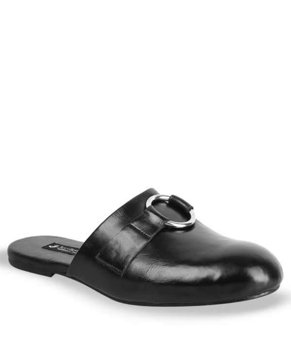 Male Leather Half Cut Slip-On Casual Mules- Black