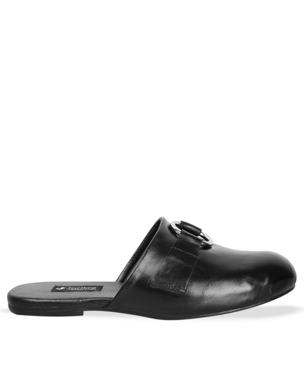 Male Leather Half Cut Slip-On Casual Mules- Black