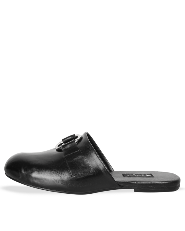 Male Leather Half Cut Slip-On Casual Mules- Black