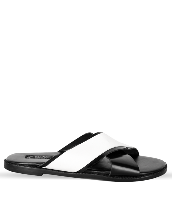 Male Crossed Top Leather Palm Slippers - Black & White