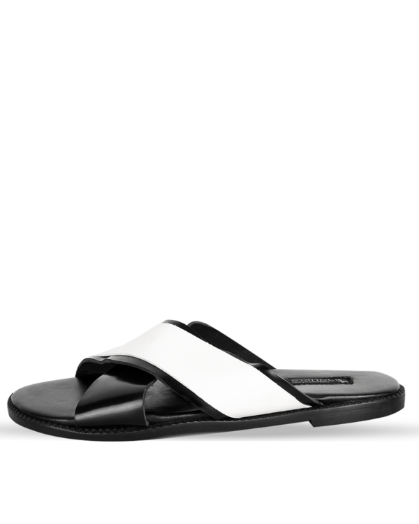 Male Crossed Top Leather Palm Slippers - Black & White