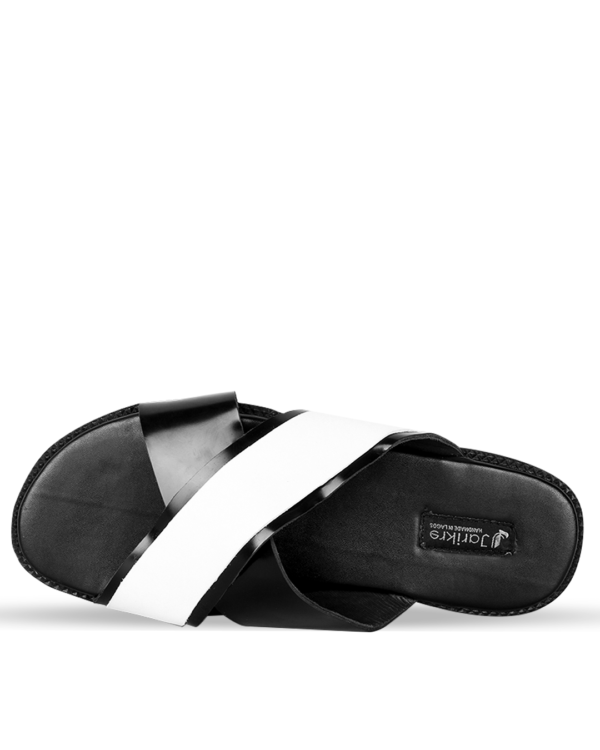 Male Crossed Top Leather Palm Slippers - Black & White