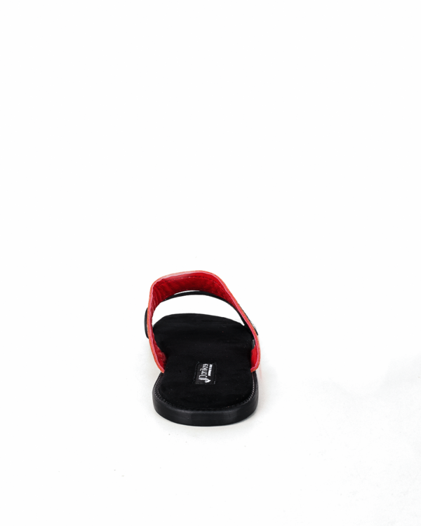 Male Flat Leather Slippers - Black & Red