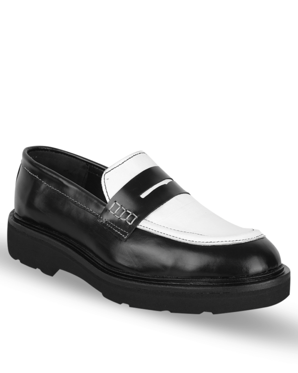 Male Penny Loafers Leather Shoes - Monochrome