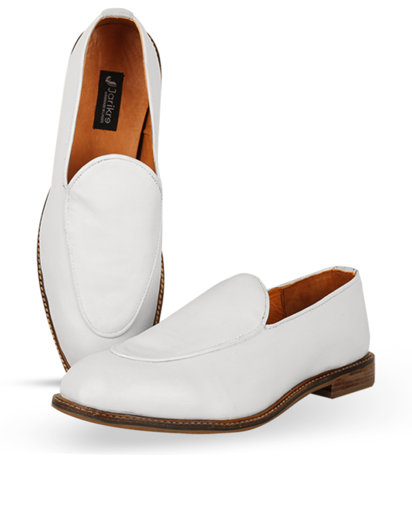 Male Penny Loafers Leather Shoes - White