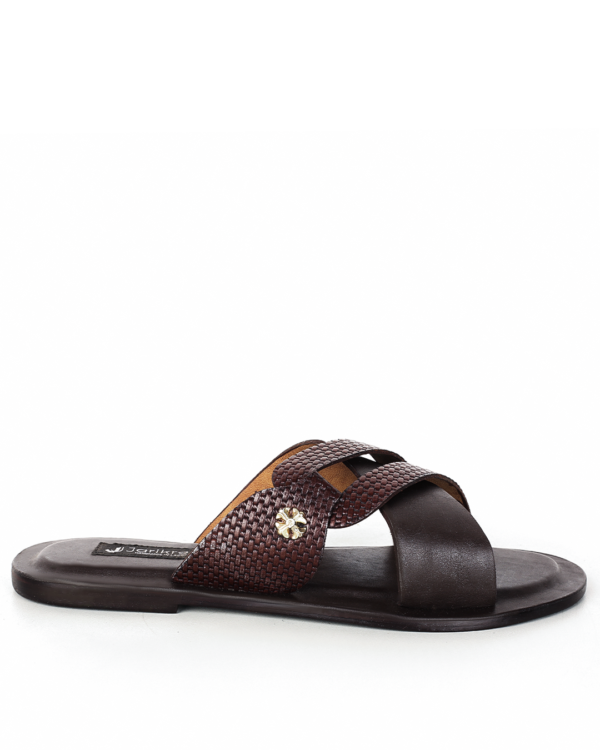 Male Crossed Top Leather Palm Slippers - Brown