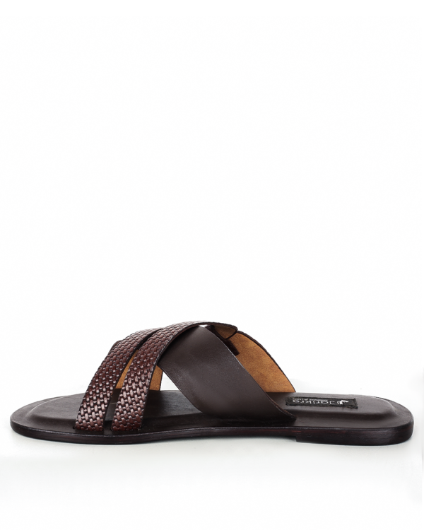 Male Crossed Top Leather Palm Slippers - Brown