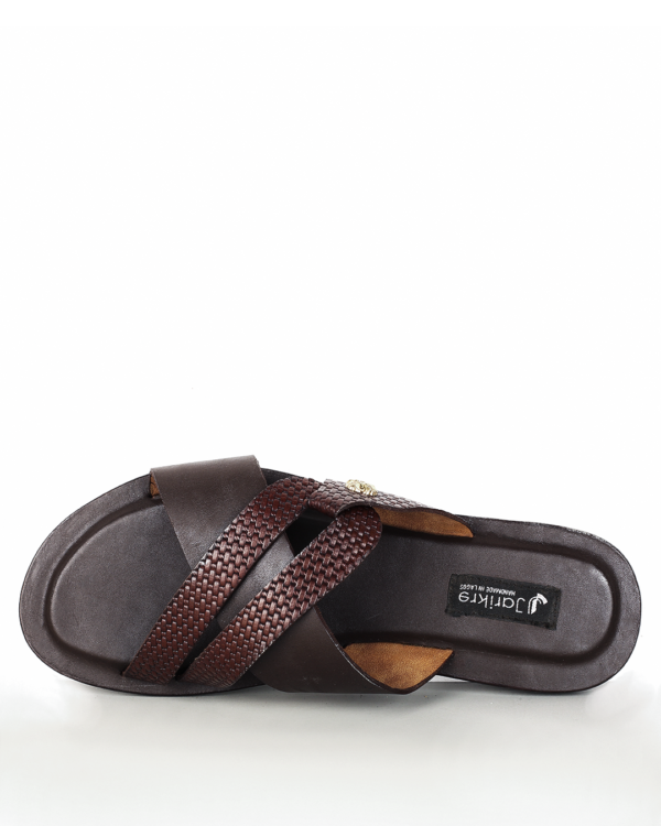 Male Crossed Top Leather Palm Slippers - Brown