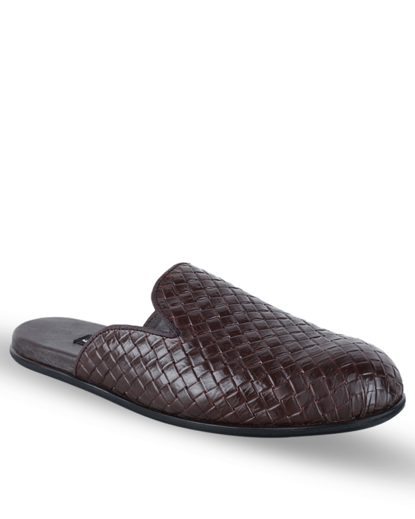 Male Patterned Leather Half Cut Slip-On Mules - Brown