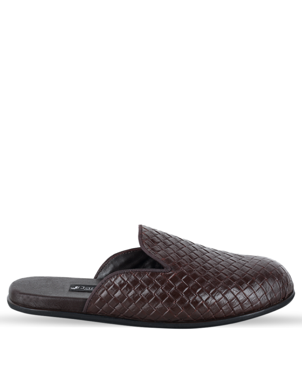 Male Patterned Leather Half Cut Slip-On Mules - Brown