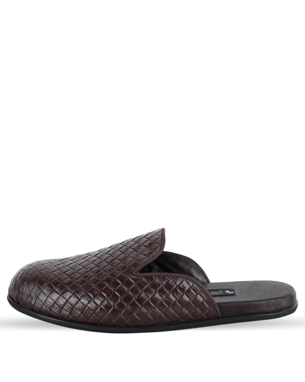 Male Patterned Leather Half Cut Slip-On Mules - Brown