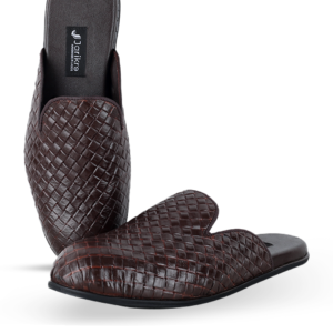 Male Patterned Leather Half Cut Slip-On Mules - Brown