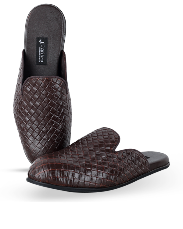 Male Patterned Leather Half Cut Slip-On Mules - Brown